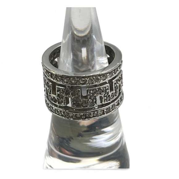 Jewelry - Vintage Heavy Sterling Silver Greek Key Rhinestone Band – Size 5.5 (8.55g)